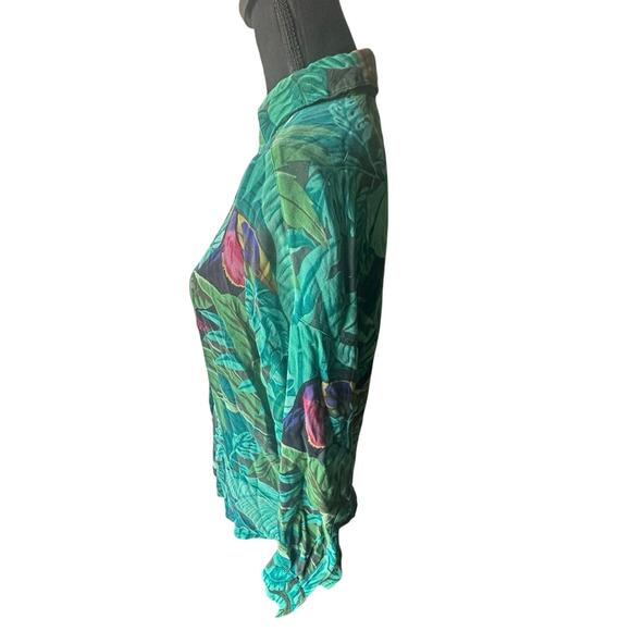 Linda Allard Ellen Tracy Tropical Print Button Down Shirt Toucan & Green Leaves - Picture 5 of 8